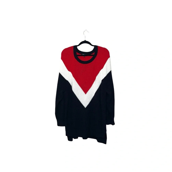 Express Red White & Black Heavyweight Knit Oversized Tunic Sweater Large Women’s - Picture 13 of 13